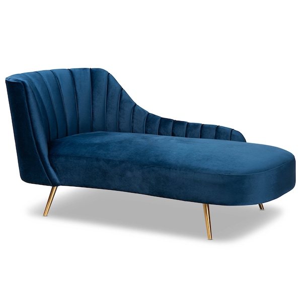Baxton Studio Kailyn Glam and Luxe Navy Blue Velvet Fabric and Gold Finished Chaise 174-11025-Zoro - main